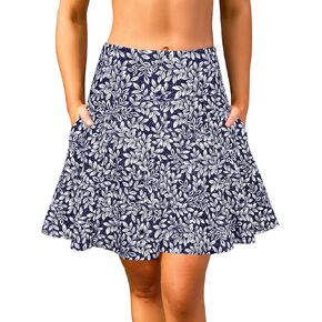 SHEKINI Women's High Waisted Swim Skirt Side Pockets Bathing Suit Bottom with Built-in Short