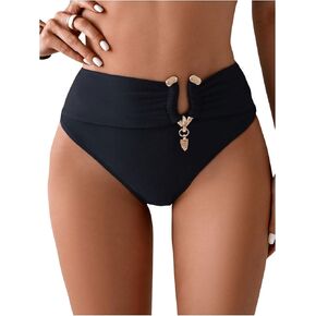 OYOANGLE Women's Metallic Sparkly O Ring Bathing Suit Bottoms High Waisted Bikini Bottom