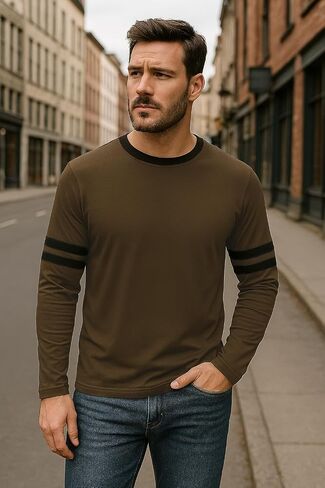 Decrum Mens Long Sleeve Shirts - Soft Comfy Casual Round Neck Full Sleeves Ringer Tee Men in Saudi Arabia