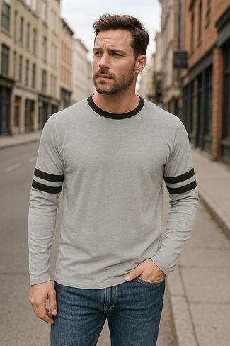 Decrum Mens Long Sleeve Shirts - Soft Comfy Casual Round Neck Full Sleeves Ringer Tee Men in Saudi Arabia