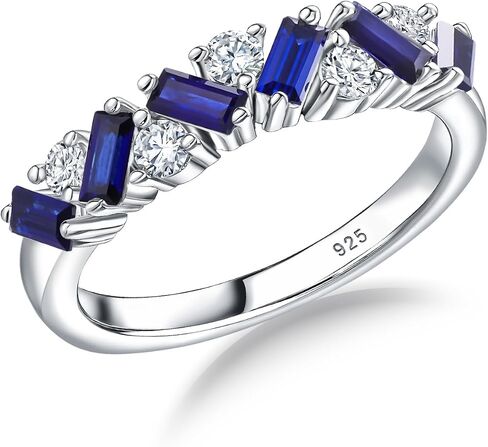 DAYBYDAY Birthstone Rings for Women 925 Sterling Silver Emerald Cut Eterinty Band Ring Created Gemstone Moissanite Wedding Band Anniversary Ring Size 6-10 in Saudi Arabia