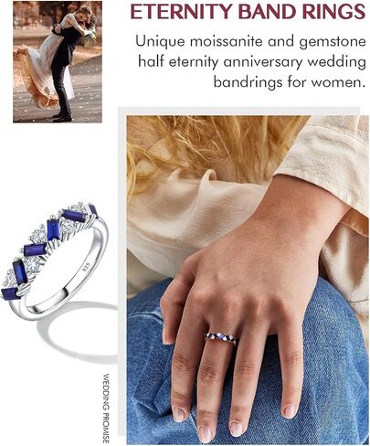 DAYBYDAY Birthstone Rings for Women 925 Sterling Silver Emerald Cut Eterinty Band Ring Created Gemstone Moissanite Wedding Band Anniversary Ring Size 6-10 in Saudi Arabia
