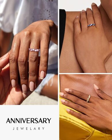 DAYBYDAY Birthstone Rings for Women 925 Sterling Silver Emerald Cut Eterinty Band Ring Created Gemstone Moissanite Wedding Band Anniversary Ring Size 6-10 in Saudi Arabia