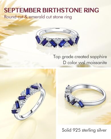 DAYBYDAY Birthstone Rings for Women 925 Sterling Silver Emerald Cut Eterinty Band Ring Created Gemstone Moissanite Wedding Band Anniversary Ring Size 6-10 in Saudi Arabia