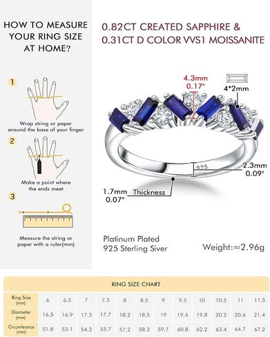 DAYBYDAY Birthstone Rings for Women 925 Sterling Silver Emerald Cut Eterinty Band Ring Created Gemstone Moissanite Wedding Band Anniversary Ring Size 6-10 in Saudi Arabia
