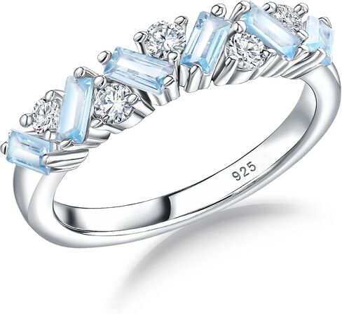 DAYBYDAY Birthstone Rings for Women 925 Sterling Silver Emerald Cut Eterinty Band Ring Created Gemstone Moissanite Wedding Band Anniversary Ring Size 6-10 in Saudi Arabia