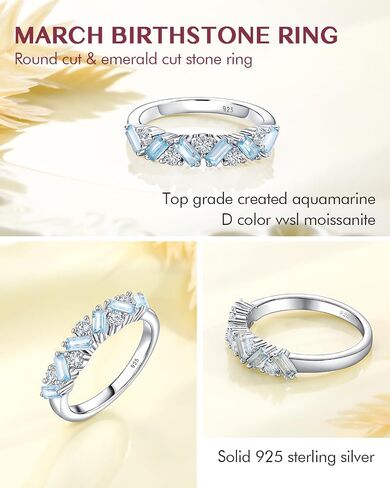 DAYBYDAY Birthstone Rings for Women 925 Sterling Silver Emerald Cut Eterinty Band Ring Created Gemstone Moissanite Wedding Band Anniversary Ring Size 6-10 in Saudi Arabia