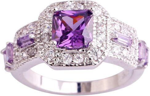 925 sterling Silver Plated Created Amethyst Halo Brilliant Women Ring Ring Ring in Kuwait