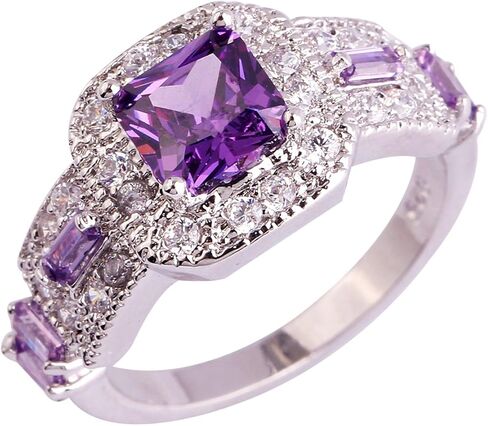 925 sterling Silver Plated Created Amethyst Halo Brilliant Women Ring Ring Ring in Kuwait