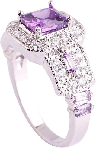 925 sterling Silver Plated Created Amethyst Halo Brilliant Women Ring Ring Ring in Kuwait