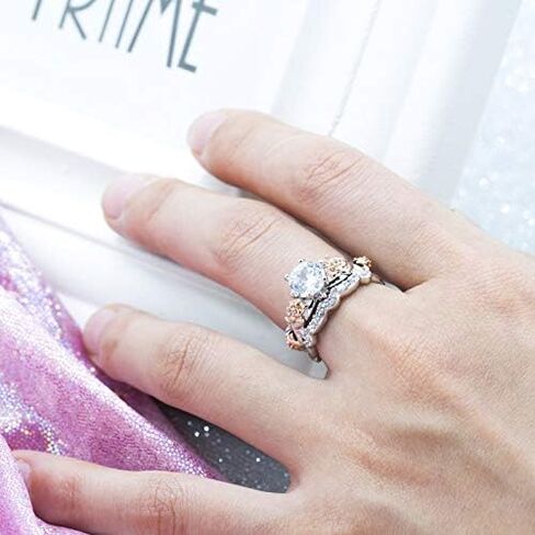 Silver Plated Two-in-One Halo Wedding Engagement Proposal Eternity Square Ring Set Round Cut Created White Topaz CZ Cubic Zirconia Pave Filled Women's Band for Bridal Mom Lover in Kuwait