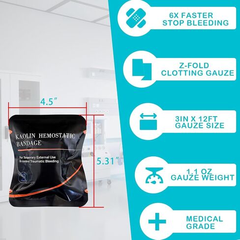 شاش الجلطة السريعة ، الإسعافات الأولية Advanced Stop the Bleed Kit Combat مرنة مرنة الشاش الإزاحة الشاش الأسرع تعبئة الجروح الطبية ، مستلزمات مجموعة البقاء (3 "× 12.5") in Kuwait
