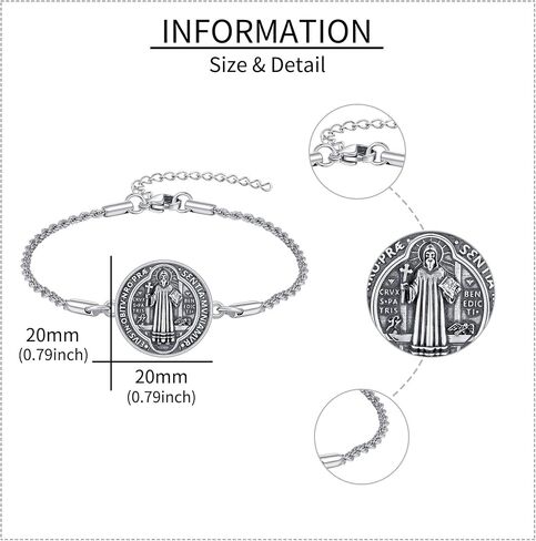 YAFEINI Saint Benedict Bracelet 925 Sterling Silver Saint Benedict Religious Jewelry for Women Men in Saudi Arabia