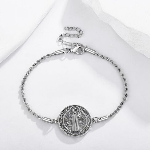 YAFEINI Saint Benedict Bracelet 925 Sterling Silver Saint Benedict Religious Jewelry for Women Men in Saudi Arabia