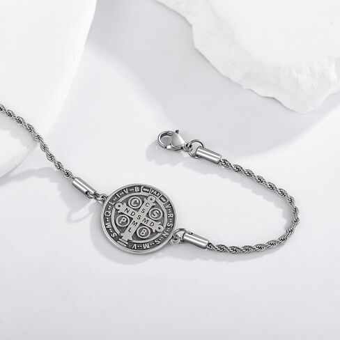 YAFEINI Saint Benedict Bracelet 925 Sterling Silver Saint Benedict Religious Jewelry for Women Men in Saudi Arabia