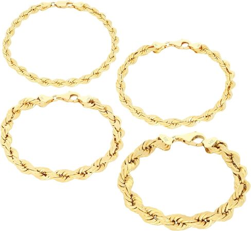 Nuragold 14K Real Yellow Gold Solid Rope Diamond Cut Chain Bracelet 7"-9" (1.5mm-10mm) Italian Jewelry for Men & Women in Saudi Arabia
