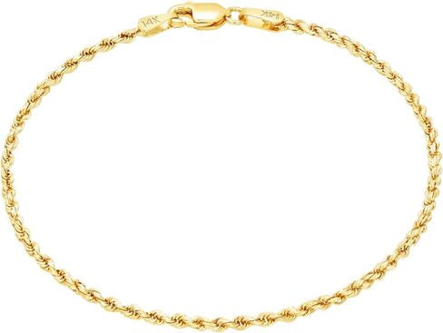 Nuragold 14K Real Yellow Gold Solid Rope Diamond Cut Chain Bracelet 7"-9" (1.5mm-10mm) Italian Jewelry for Men & Women in Saudi Arabia