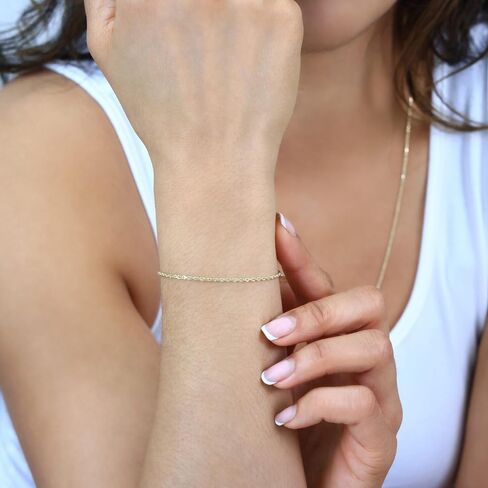 Nuragold 14K Real Yellow Gold Solid Rope Diamond Cut Chain Bracelet 7"-9" (1.5mm-10mm) Italian Jewelry for Men & Women in Saudi Arabia