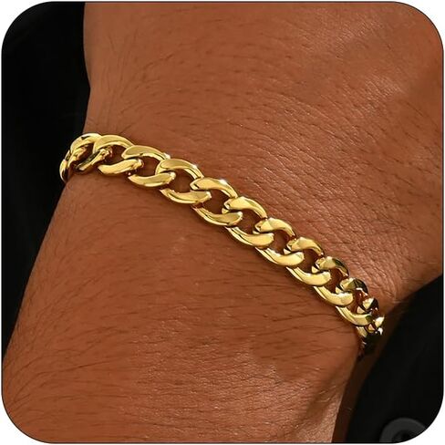 Cuban Link Bracelets for Men Women 18K Gold Plated Chunky Figaro Thick Chain Bracelets Sturdy Stainless Steel Wrist Trendy Jewelry in Saudi Arabia