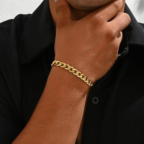 Cuban Link Bracelets for Men Women 18K Gold Plated Chunky Figaro Thick Chain Bracelets Sturdy Stainless Steel Wrist Trendy Jewelry in Saudi Arabia