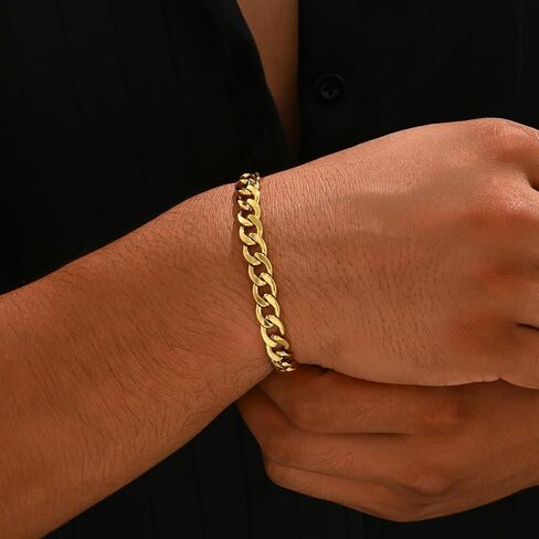 Cuban Link Bracelets for Men Women 18K Gold Plated Chunky Figaro Thick Chain Bracelets Sturdy Stainless Steel Wrist Trendy Jewelry in Saudi Arabia