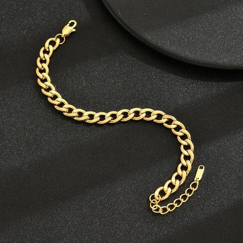 Cuban Link Bracelets for Men Women 18K Gold Plated Chunky Figaro Thick Chain Bracelets Sturdy Stainless Steel Wrist Trendy Jewelry in Saudi Arabia