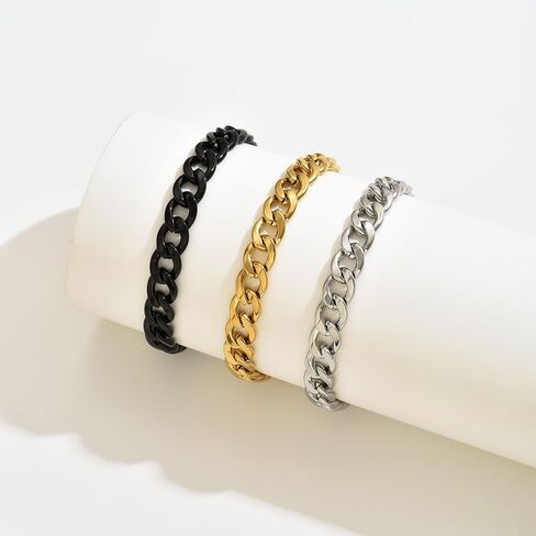 Cuban Link Bracelets for Men Women 18K Gold Plated Chunky Figaro Thick Chain Bracelets Sturdy Stainless Steel Wrist Trendy Jewelry in Saudi Arabia
