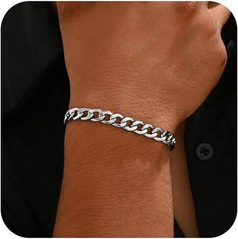Cuban Link Bracelets for Men Women 18K Gold Plated Chunky Figaro Thick Chain Bracelets Sturdy Stainless Steel Wrist Trendy Jewelry in Saudi Arabia