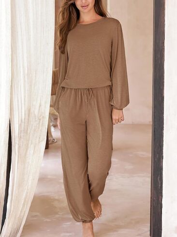 CUPSHE Womens 2 Piece Outfits Lounge Sets Long Sleeve Tops Drawstring Jogger Pants Spring Travel Pants Sets in Saudi Arabia