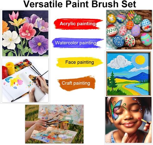 Transon 16pcs Professional Long Artist Paint Brush Set with Brush Case Assorted for Acrylic Watercolor Gouache Oil Tempera and Body Painting in Kuwait