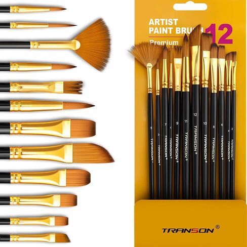 Transon 16pcs Professional Long Artist Paint Brush Set with Brush Case Assorted for Acrylic Watercolor Gouache Oil Tempera and Body Painting in Kuwait