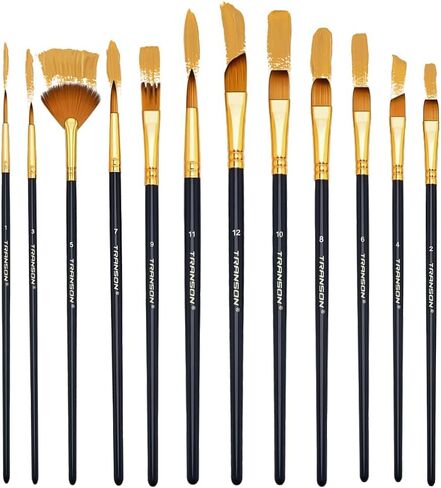Transon 16pcs Professional Long Artist Paint Brush Set with Brush Case Assorted for Acrylic Watercolor Gouache Oil Tempera and Body Painting in Kuwait