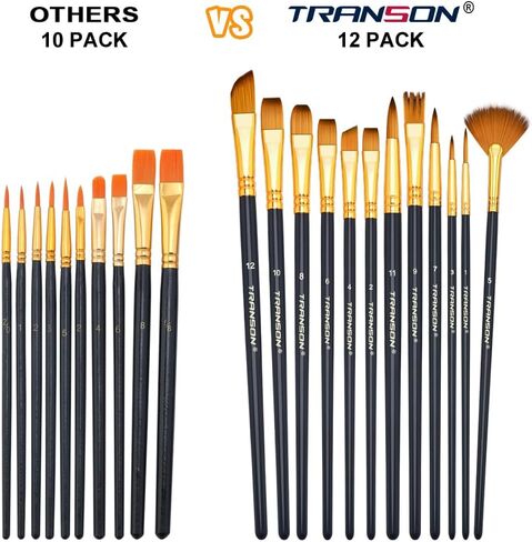 Transon 16pcs Professional Long Artist Paint Brush Set with Brush Case Assorted for Acrylic Watercolor Gouache Oil Tempera and Body Painting in Kuwait
