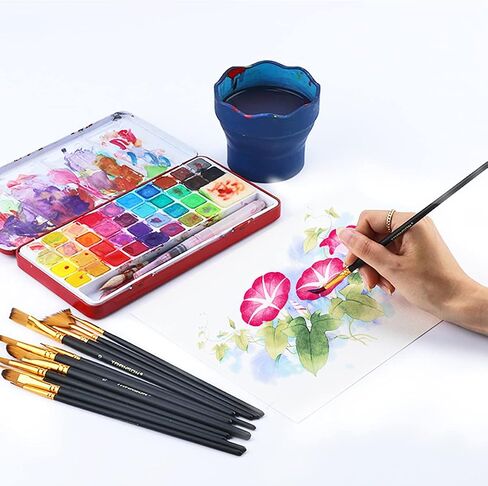 Transon 16pcs Professional Long Artist Paint Brush Set with Brush Case Assorted for Acrylic Watercolor Gouache Oil Tempera and Body Painting in Kuwait