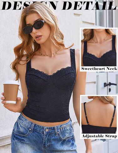 Avidlove Summer Lace Tank Tops Sweetheart Neck Crop Top Sleeveless Adjustable Strap Going Out 2025 Cami in Kuwait