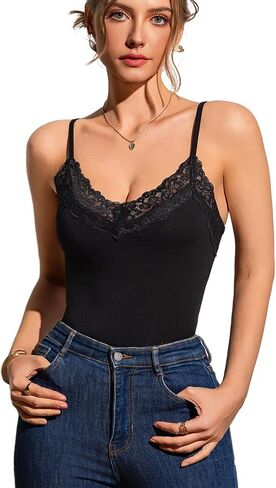 Womens Camisole Lace Tank Tops Spaghetti Straps V-Neck| Stretchy Sexy Ladies Tops Undershirt in Saudi Arabia