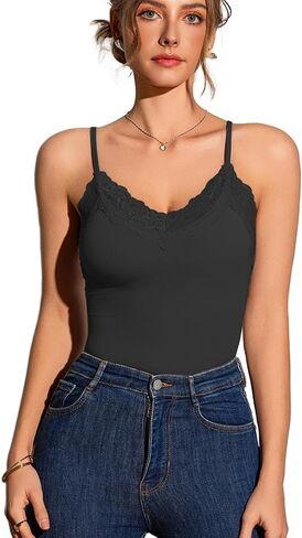 Womens Camisole Lace Tank Tops Spaghetti Straps V-Neck| Stretchy Sexy Ladies Tops Undershirt in Saudi Arabia