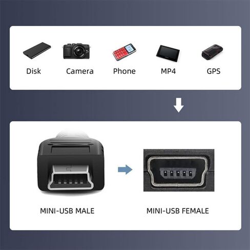 cablecc 2pcs 90 Degree Up & Down Direction Angled Mini USB 5 Pin Male to Female Extension Cable 0.2m in Saudi Arabia