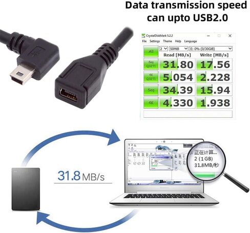 cablecc 2pcs 90 Degree Up & Down Direction Angled Mini USB 5 Pin Male to Female Extension Cable 0.2m in Saudi Arabia