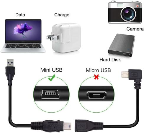 cablecc 2pcs 90 Degree Up & Down Direction Angled Mini USB 5 Pin Male to Female Extension Cable 0.2m in Saudi Arabia