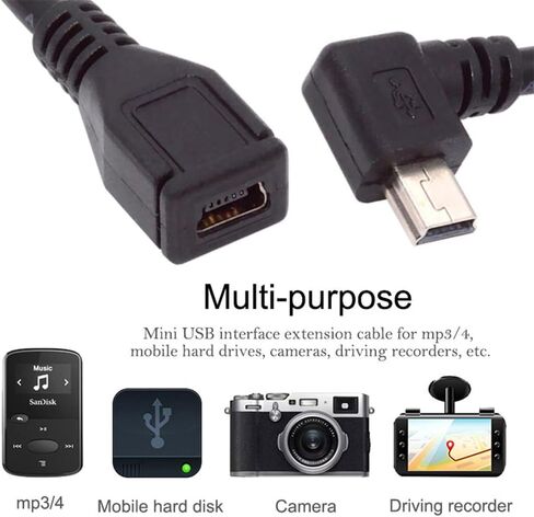 cablecc 2pcs 90 Degree Up & Down Direction Angled Mini USB 5 Pin Male to Female Extension Cable 0.2m in Saudi Arabia