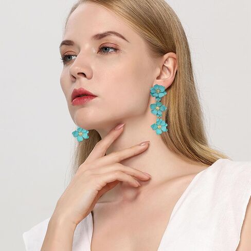YUNXI Boho Metal Poppy Flower Dangle Earring Matte Painted Dual 3 Layer Tassel Fashion Bohemian Flower Floral Petal Tiered Drop for Women in Saudi Arabia