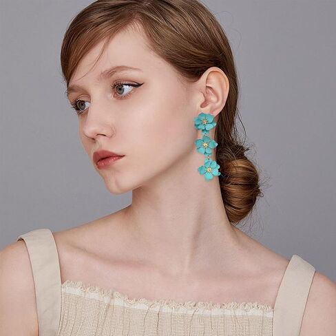 YUNXI Boho Metal Poppy Flower Dangle Earring Matte Painted Dual 3 Layer Tassel Fashion Bohemian Flower Floral Petal Tiered Drop for Women in Saudi Arabia
