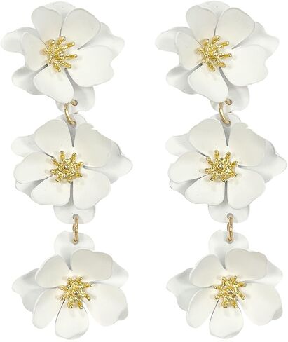 YUNXI Boho Metal Poppy Flower Dangle Earring Matte Painted Dual 3 Layer Tassel Fashion Bohemian Flower Floral Petal Tiered Drop for Women in Saudi Arabia