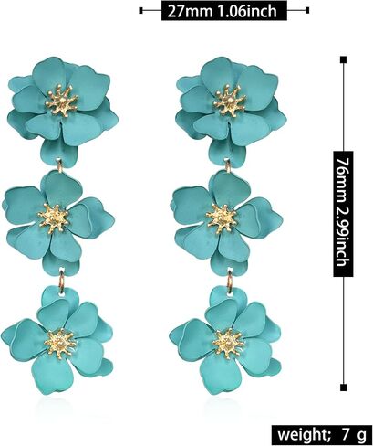 YUNXI Boho Metal Poppy Flower Dangle Earring Matte Painted Dual 3 Layer Tassel Fashion Bohemian Flower Floral Petal Tiered Drop for Women in Saudi Arabia