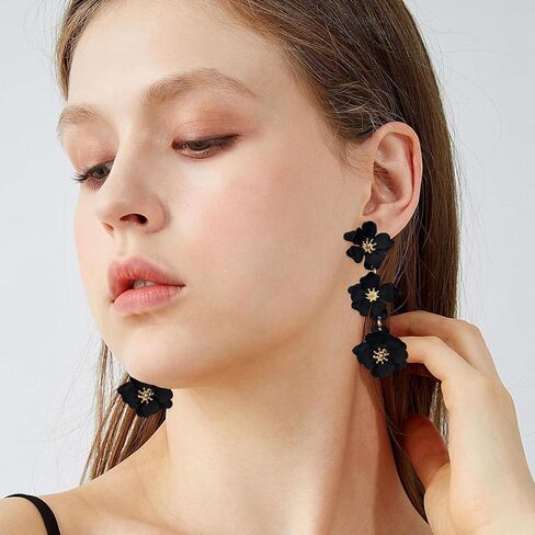 Yunxi Boho Metal Poppy Flower Flower Congring Matte Painted Dual 3 Layer Tassel Fashion Flower Flower Flower Floral Petal Drop for Women in Saudi Arabia