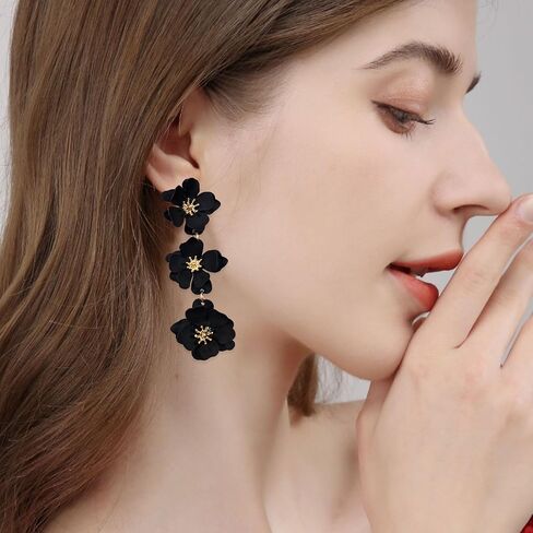 Yunxi Boho Metal Poppy Flower Flower Congring Matte Painted Dual 3 Layer Tassel Fashion Flower Flower Flower Floral Petal Drop for Women in Saudi Arabia