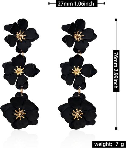 Yunxi Boho Metal Poppy Flower Flower Congring Matte Painted Dual 3 Layer Tassel Fashion Flower Flower Flower Floral Petal Drop for Women in Saudi Arabia