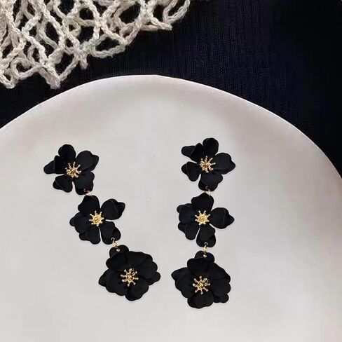 Yunxi Boho Metal Poppy Flower Flower Congring Matte Painted Dual 3 Layer Tassel Fashion Flower Flower Flower Floral Petal Drop for Women in Saudi Arabia