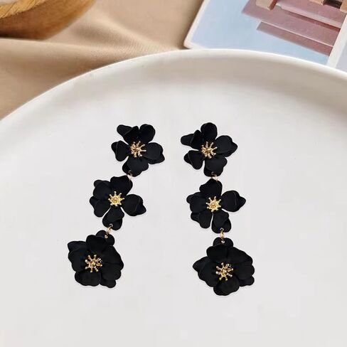Yunxi Boho Metal Poppy Flower Flower Congring Matte Painted Dual 3 Layer Tassel Fashion Flower Flower Flower Floral Petal Drop for Women in Saudi Arabia